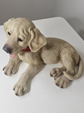 Vintage Decorative Tan Dog Figurine with Red Collar - Pet Décor